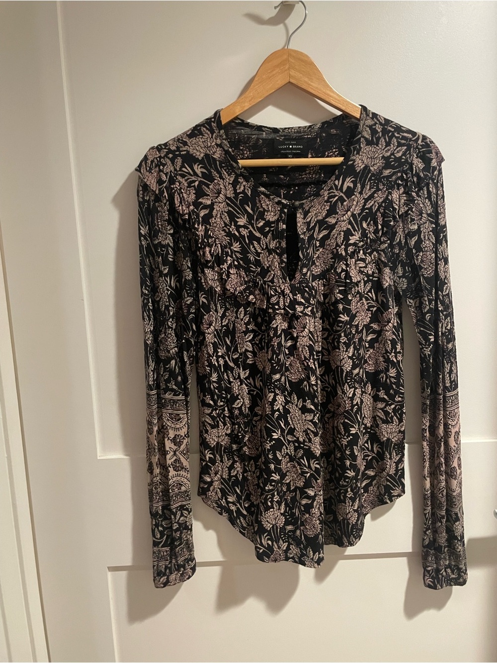 Lucky Brand Black Floral Long-Sleeve Boho Blouse